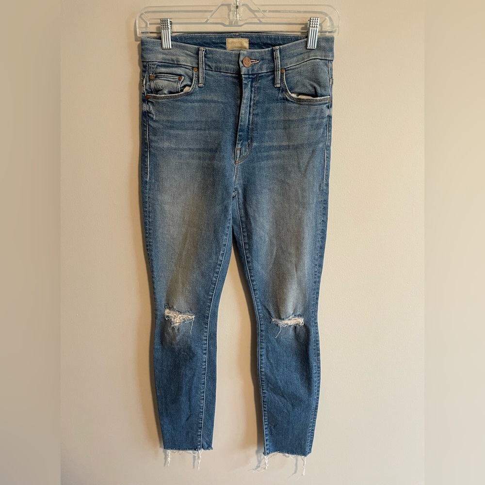 MOTHER Blue Denim Jeans With Distressing